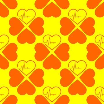 Simple seamless pattern of orange hearts on a yellow background, texture, d.. Stock Illustration