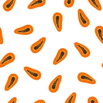 Simple seamless pattern with papaya on white background. Vector illustration of Stock Illustration