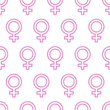 Simple seamless pattern of pink gender icons on white background, texture Illustrazione stock