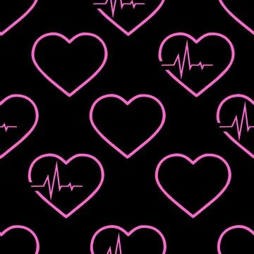 Simple seamless pattern of pink hearts on a black background, texture, design 스톡 일러스트