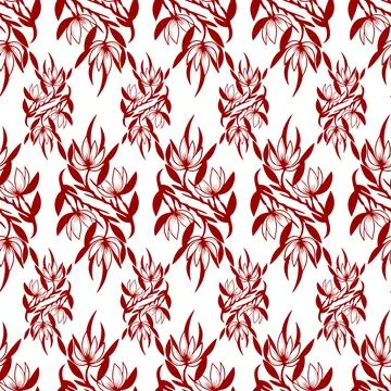 Simple seamless pattern of red flowers on a white background, texture, design Stock Illustration