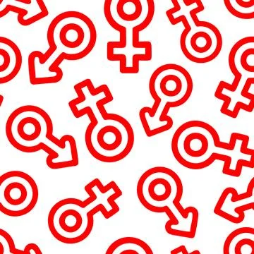 Simple seamless pattern of red gender icons on white background, texture Stock Photos