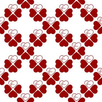 Simple seamless pattern of red hearts on a white background, texture, design Stock Illustration
