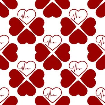 Simple seamless pattern of red hearts on a white background, texture, design Illustrazione stock