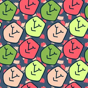 Simple seamless pattern with repeating drawn cute character faces Stock Illustration