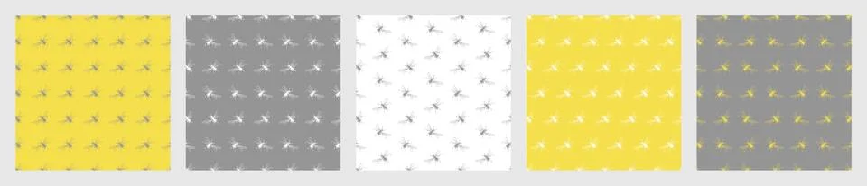 Simple seamless pattern set of freehand sketch of flying bees, drawn and 库存插图