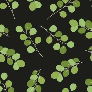 Simple seamless pattern with silver dollar eucalyptus leaves and branches o.. Stock Illustration