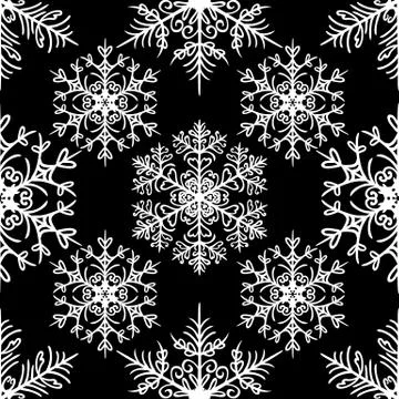Simple seamless pattern with snowflakes on black background Stock Illustration