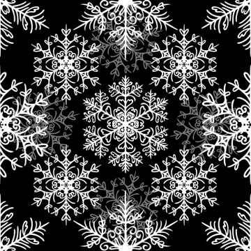 Simple seamless pattern with snowflakes on black background Stock Illustration