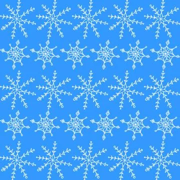 Simple Seamless pattern with snowflakes in line. New year Xtmas background te Stock Illustration