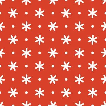 Simple seamless pattern with snowflakes. Red color. Doodle, vector Stockillustratie