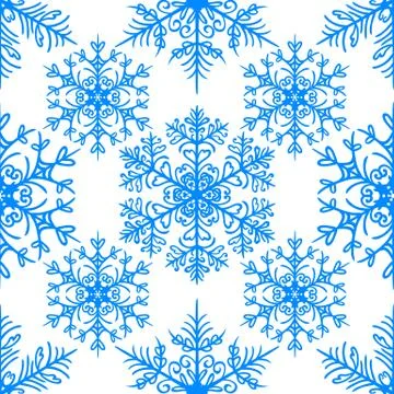 Simple seamless pattern with snowflakes on white background Stock Illustration