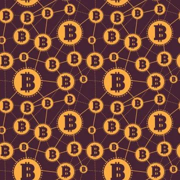 Simple Seamless Pattern Symbols Of Bitcoins On Brown Background 스톡 일러스트