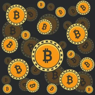 Simple seamless pattern with symbols of golden bitcoins on brown background Illustrazione stock