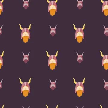 Simple seamless pattern with warrior viking mans. Doodle norway backdrop with Stock Illustration