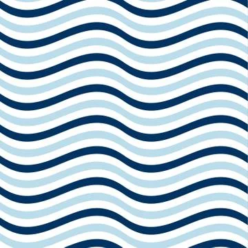 Simple seamless pattern with wave blue stripes. naive geometry line motif Stock Illustration
