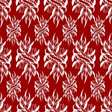 Simple seamless pattern of white flowers on a red background Stock Illustration