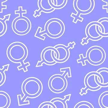 Simple seamless pattern of white gender icons on blue background, texture Illustrazione stock
