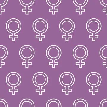 Simple seamless pattern of white gender icons on purple background, texture Stock Illustration
