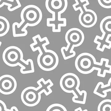 Simple seamless pattern of white gender icons on gray background, texture Illustrazione stock