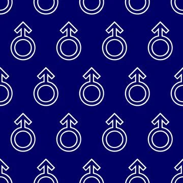 Simple seamless pattern of white gender icons on blue background, texture Stock Photos