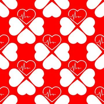Simple seamless pattern of white hearts on a red background, texture, design Stockillustratie