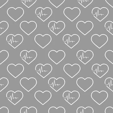 Simple seamless pattern of white hearts on a gray background, texture, design Illustrazione stock