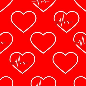 Simple seamless pattern of white hearts on a red background, texture, design Stock Illustration