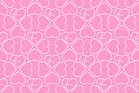 Simple seamless pattern of white hearts on a pink background, texture, design Stockillustratie