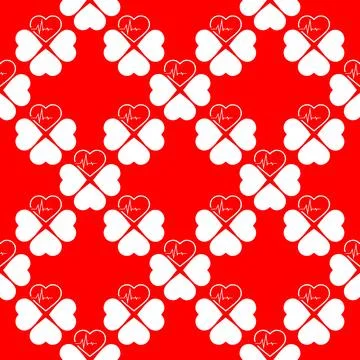 Simple seamless pattern of white hearts on a red background, texture, design Illustrazione stock
