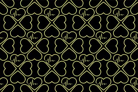 Simple seamless pattern of yellow hearts on a black background, texture Illustrazione stock