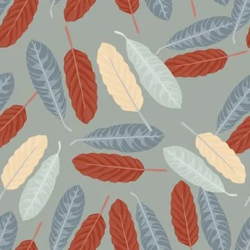 Simple seamless random pattern with leaves. Botanic silhouettes in maroon, be イラスト素材