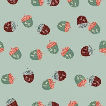Simple seamless random pattern with little chestnut elements. Blue pastel bac Stock Illustration