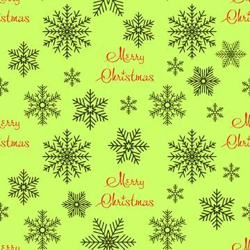 Simple seamless red and green Christmas pattern of snowflakes on olive back.. Stockillustratie