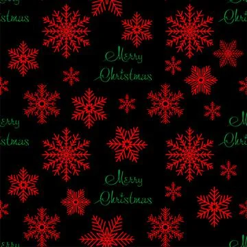 Simple seamless red and green Christmas pattern of snowflakes on black back.. Stockillustratie