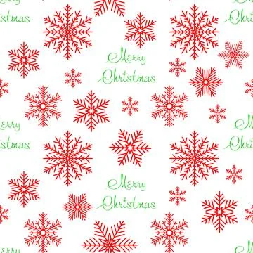 Simple seamless red and green Christmas pattern of snowflakes on a white ba.. Stockillustratie
