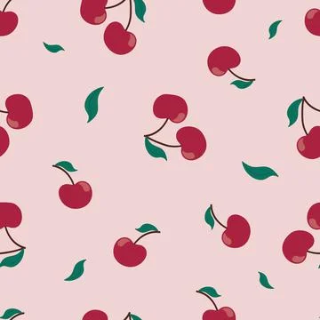 Simple seamless red cherry pattern on light pink background. Good for wrappin Illustrazione stock