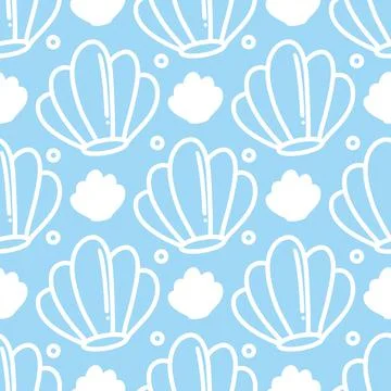 Simple seamless shell fish pattern doodles Stock Illustration