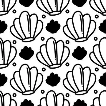 Simple seamless shell fish pattern doodles Stock Illustration
