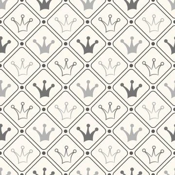 Simple seamless vector pattern with crown. Black and white color Stock Illustration