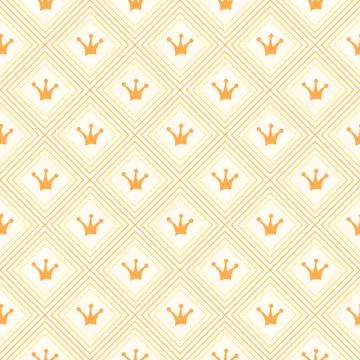 Simple seamless vector pattern with crown. Orange and yellow col 스톡 일러스트