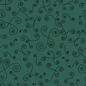 Simple seamless vector pattern with different curls. Green and black ornament Illustrazione stock