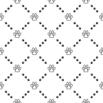 Simple seamless vector pattern with paw prints in rhombus grid. Stock Illustration