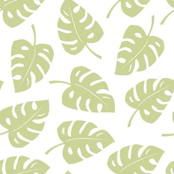 Simple seamless vector white and green monstera leaf pattern. For fabrics, wr Stock Illustration