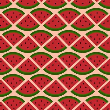 Simple seamless Watermelon pattern. Lines of Watermelon slices with seeds on  库存插图