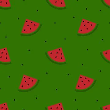 Simple seamless Watermelon pattern. Watermelon slices and seeds on dark green イラスト素材