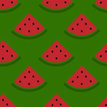 Simple seamless Watermelon pattern. Watermelon slices with seeds on dark gree Stockillustratie