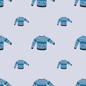 Simple seamless winter pattern with wool sweater silhouettes. Blue palette ch Stock Illustration