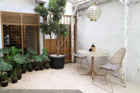 Simple seating with forest view Stock Photos