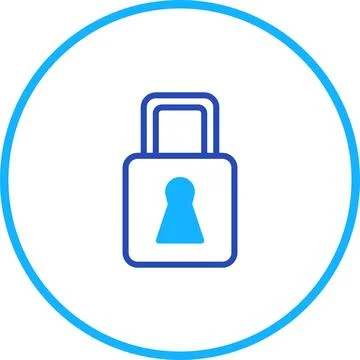 Simple security padlock icon representing digital safety in a blue circle 스톡 일러스트